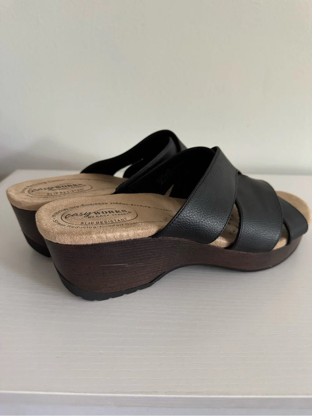 easy street Black Crossover Slide Wedge Mules